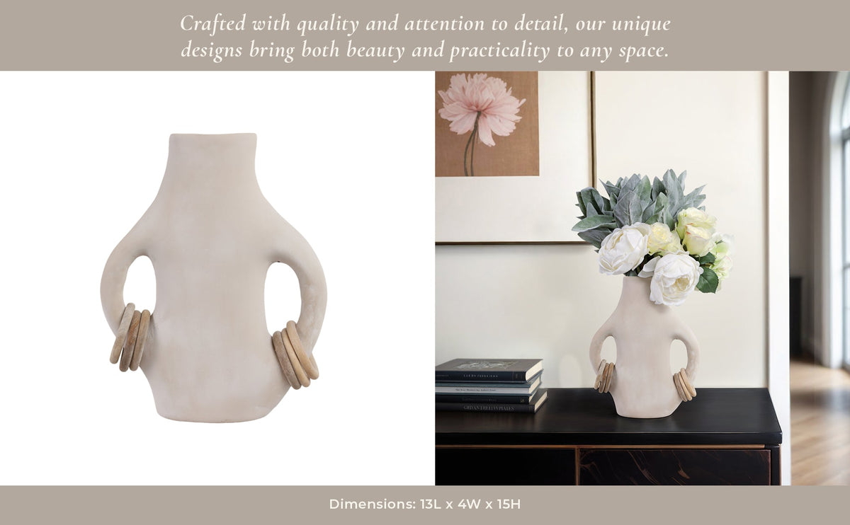 15" SAMIRAH LARGE VASE W/ WOOD RINGS, BRWN/WHT WSH Vases and Jars| Sagebrook Home