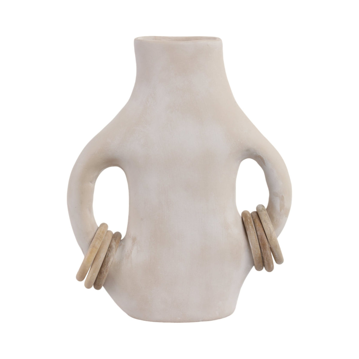 15" SAMIRAH LARGE VASE W/ WOOD RINGS, BRWN/WHT WSH Vases and Jars| Sagebrook Home