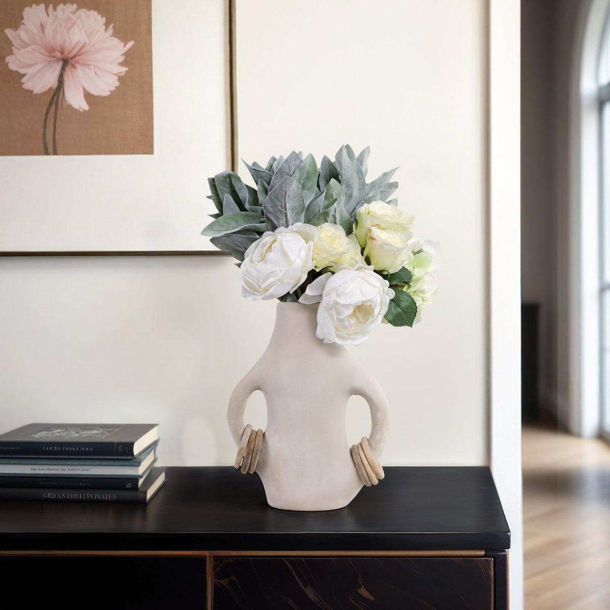 15" SAMIRAH LARGE VASE W/ WOOD RINGS, BRWN/WHT WSH Vases and Jars| Sagebrook Home