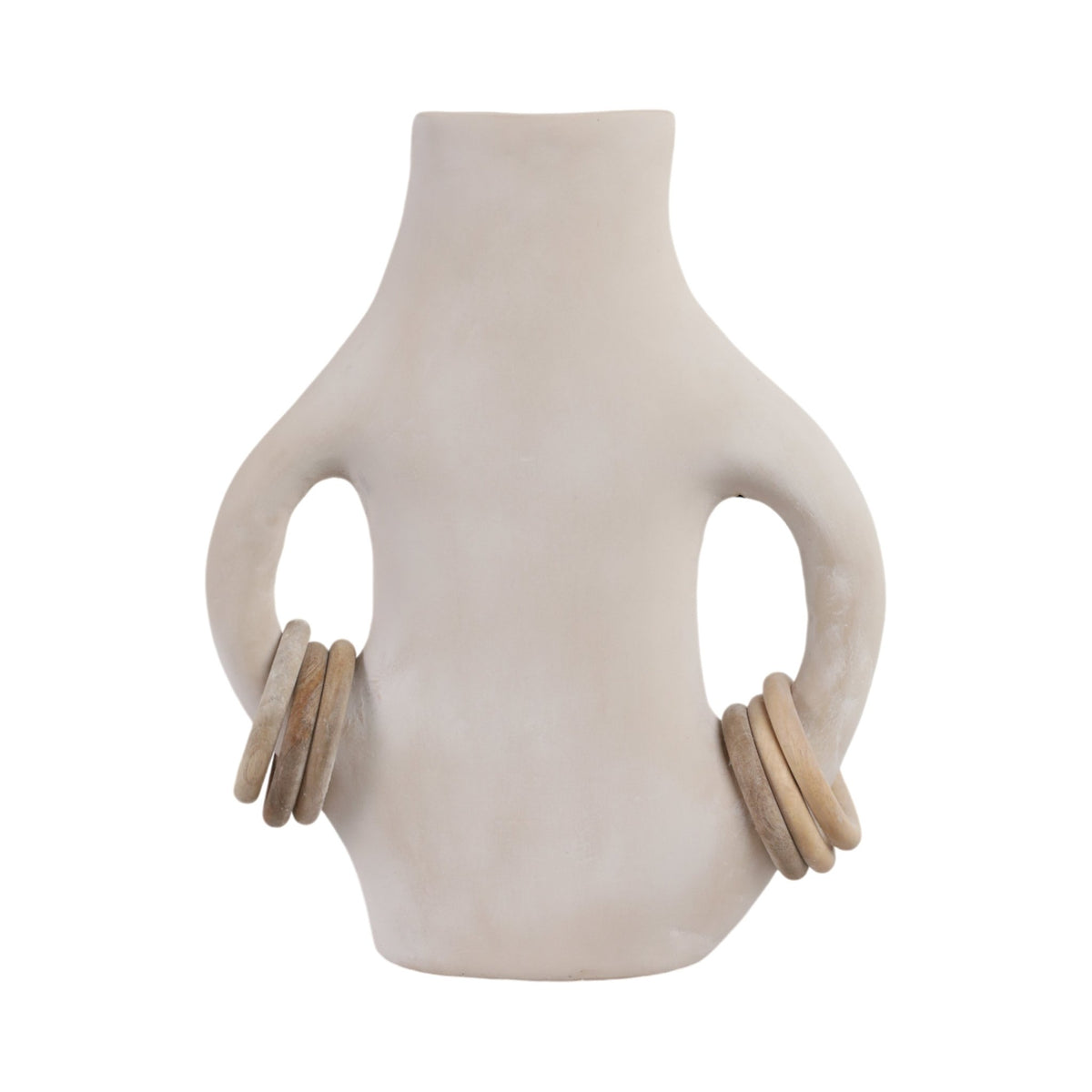15" SAMIRAH LARGE VASE W/ WOOD RINGS, BRWN/WHT WSH Vases and Jars| Sagebrook Home