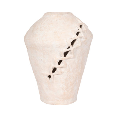 15" STITCHED PAPER MACHE ROUND VASE, WHITE - Al Rugaib Furniture