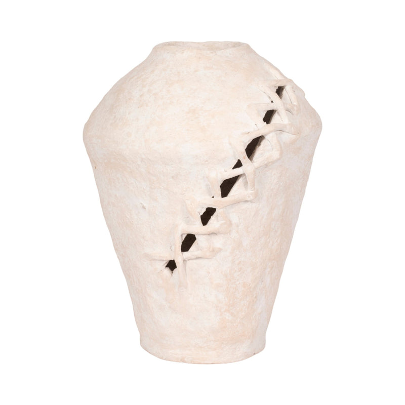 15" STITCHED PAPER MACHE ROUND VASE, WHITE - Al Rugaib Furniture