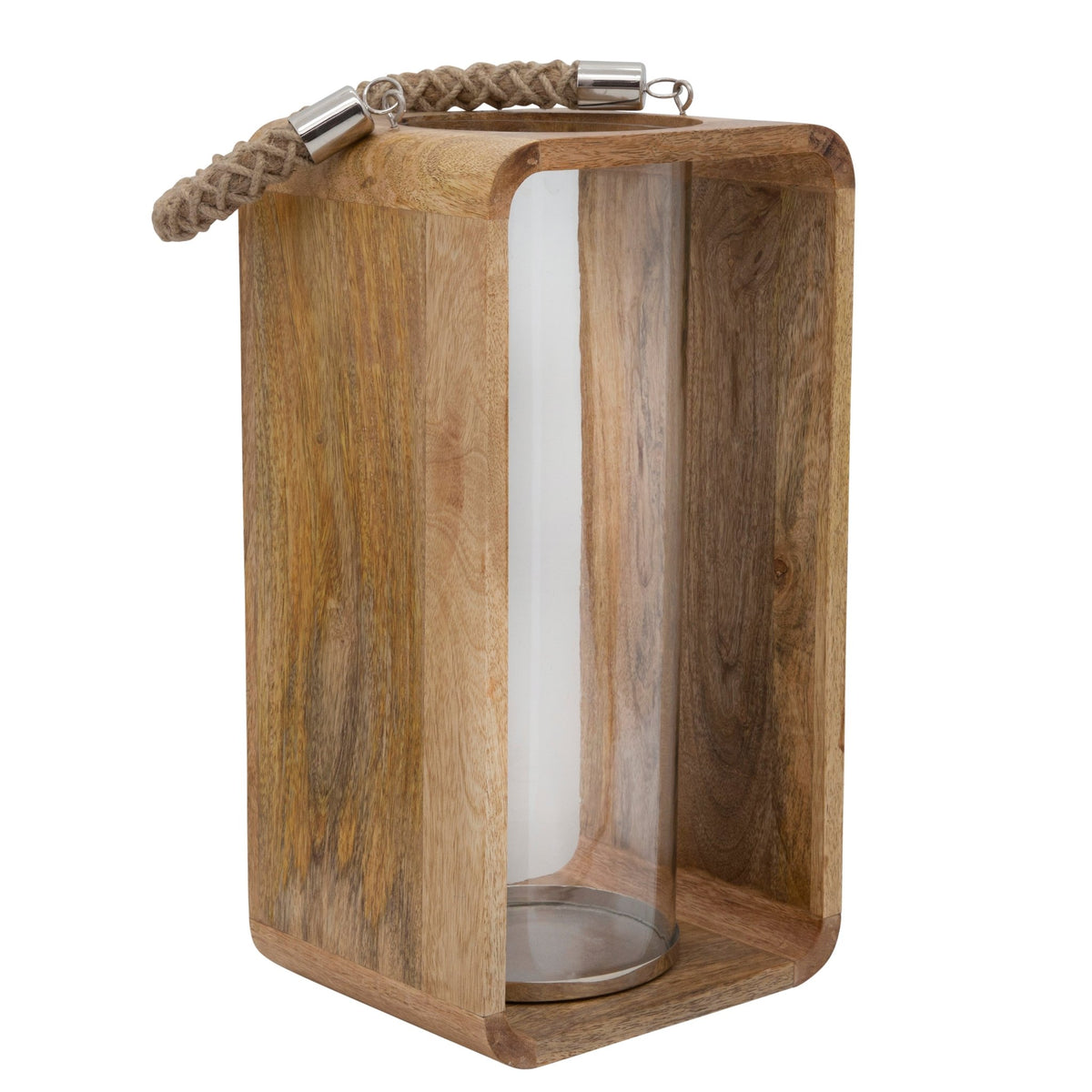 15" WOODEN HURRICANE W/ ROPE, NATURAL Candle Holders| Sagebrook Home