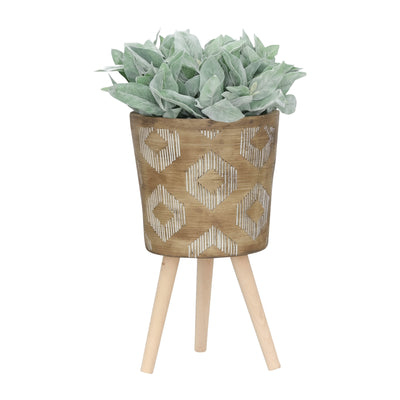 S/2 10/12 Diamond Planter W/ Wood Legs, Brown Kd