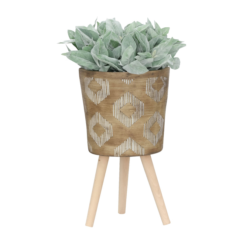 S/2 10/12 Diamond Planter W/ Wood Legs, Brown Kd