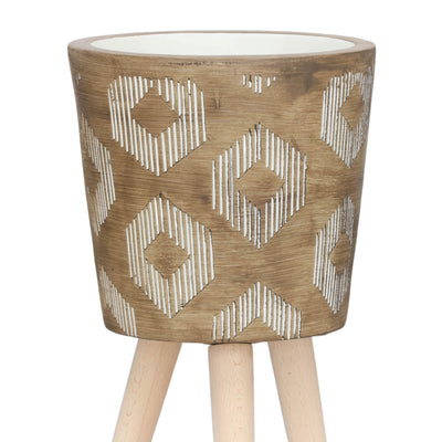 S/2 10/12 Diamond Planter W/ Wood Legs, Brown Kd