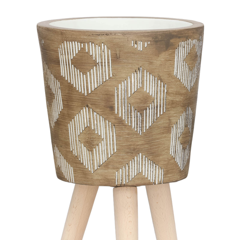 S/2 10/12 Diamond Planter W/ Wood Legs, Brown Kd
