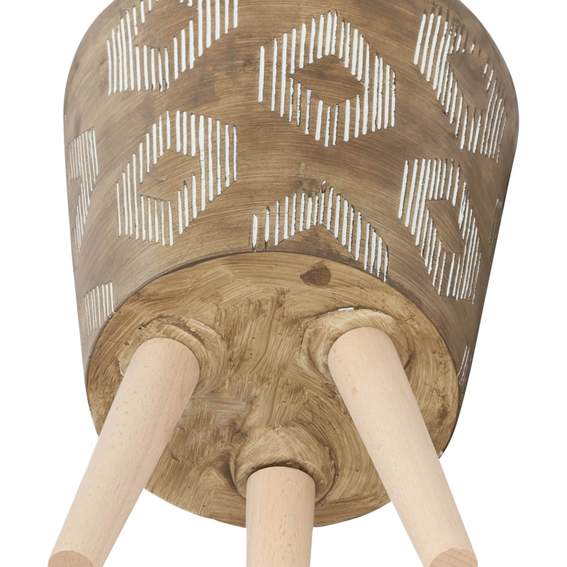 S/2 10/12 Diamond Planter W/ Wood Legs, Brown Kd