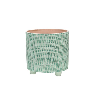 S/2  CHECKERED FOOTED PLANTER 6/8", GREEN