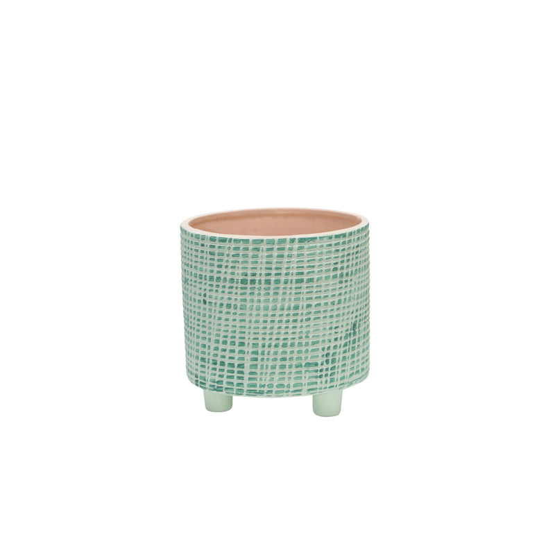 S/2  CHECKERED FOOTED PLANTER 6/8", GREEN