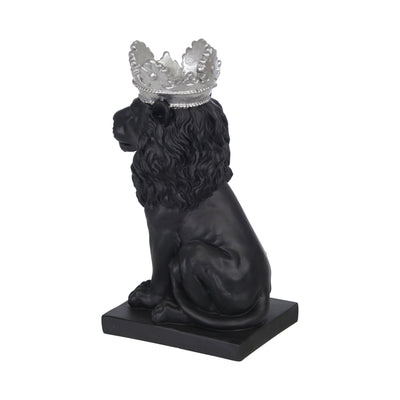 POLYRESIN 8 LION W/ CROWN FIGURINE, BLACK/SILVER