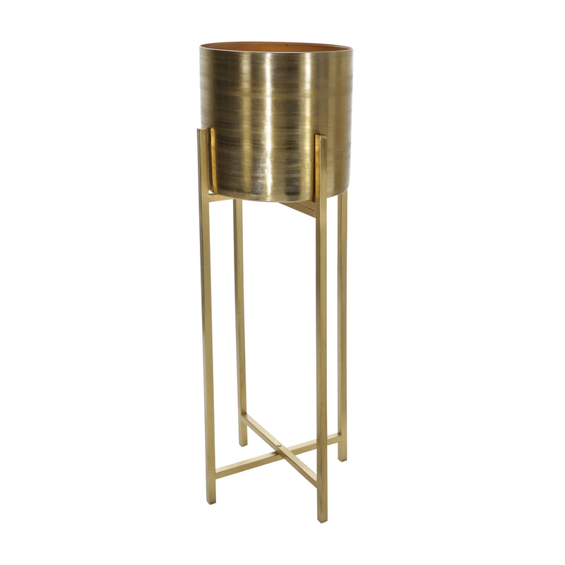 S/2 METAL 38/47" METAL PLANTER ON STAND, GOLD/GOLD