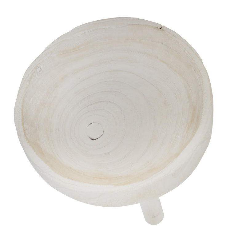 Wood 11" Bowl With Legs, White