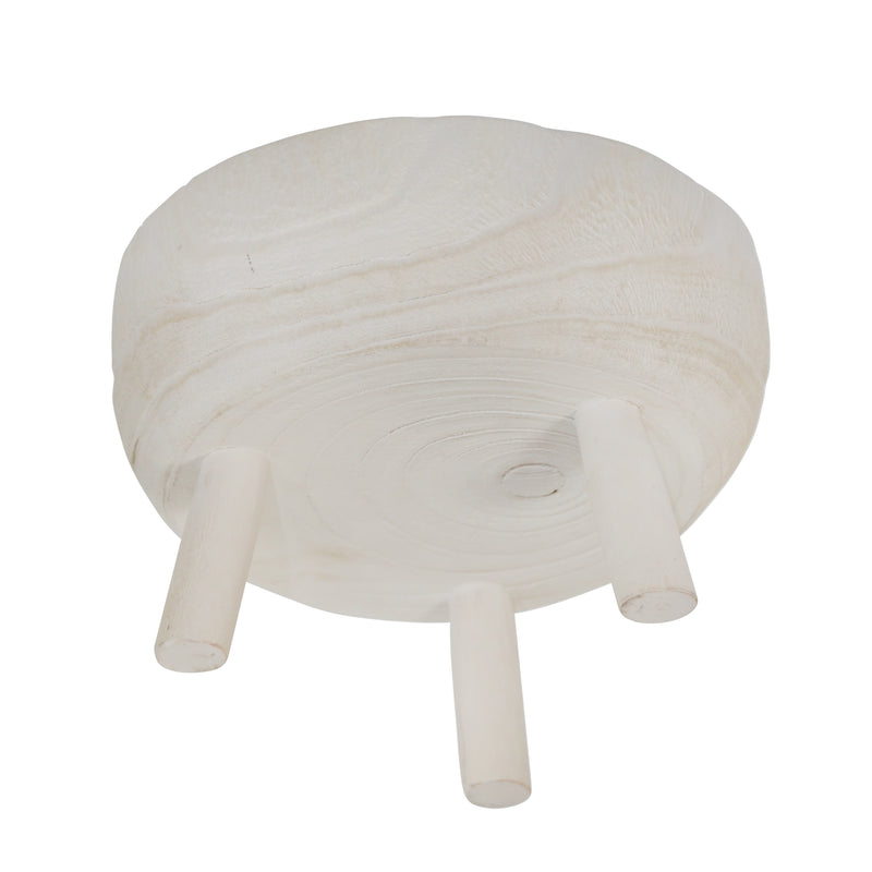 Wood 11" Bowl With Legs, White