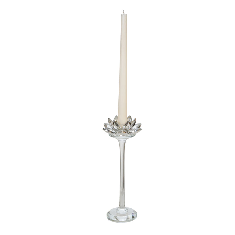 GLASS 9" LOTUS CANDLE HOLDER, SILVER