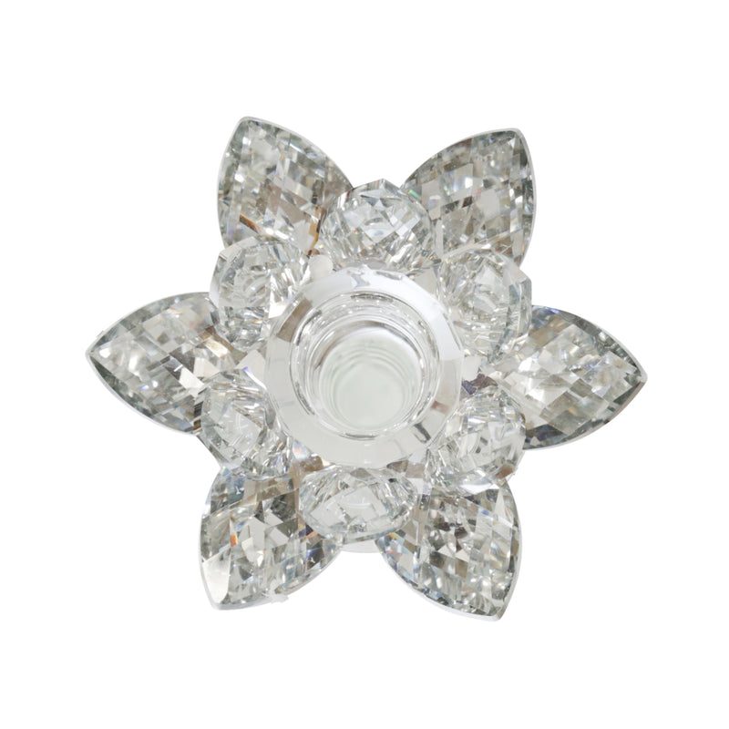 GLASS 9 LOTUS CANDLE HOLDER, SILVER