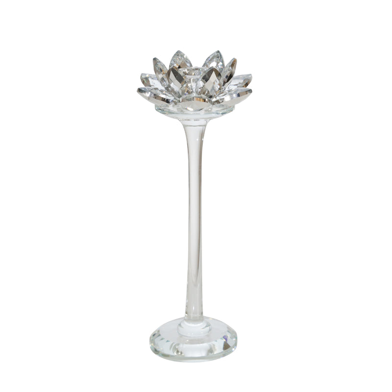 GLASS 9 LOTUS CANDLE HOLDER, SILVER