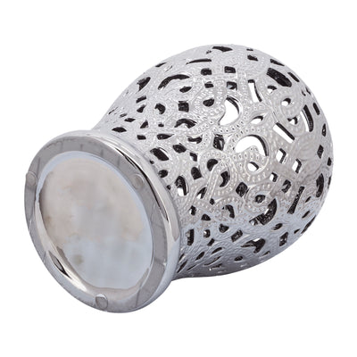 CERAMIC 18 CUT-OUT TEMPLE JAR, SHINY SILVER