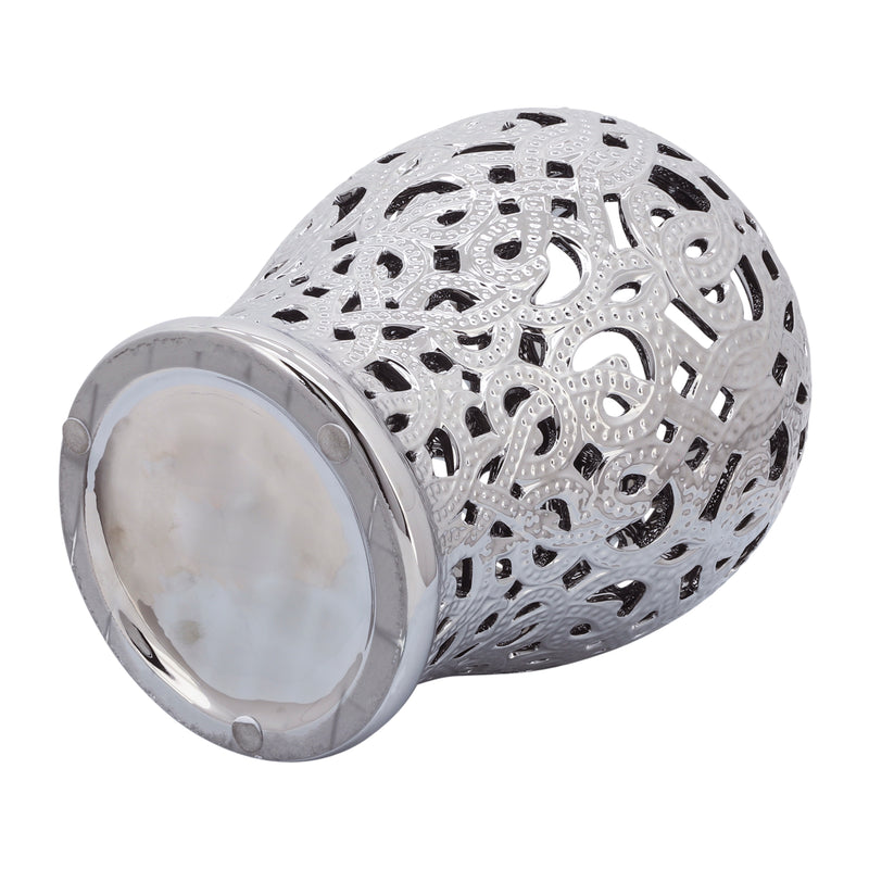 CERAMIC 18 CUT-OUT TEMPLE JAR, SHINY SILVER