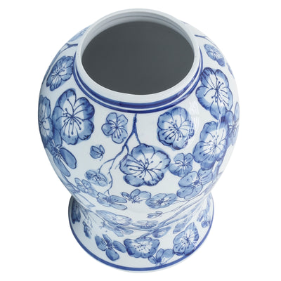 14 TEMPLE JAR W/ HIBISCUS, BLUE & WHITE
