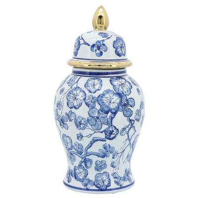 14 TEMPLE JAR W/ HIBISCUS, BLUE & WHITE