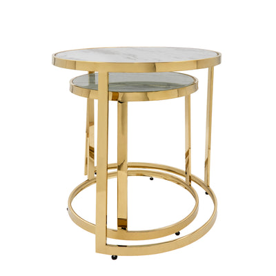 S/2 METAL ROUND SIDE TABLE, GOLD