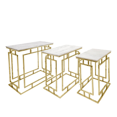 S/3 METAL/MARBLE SIDE TABLES, GOLD