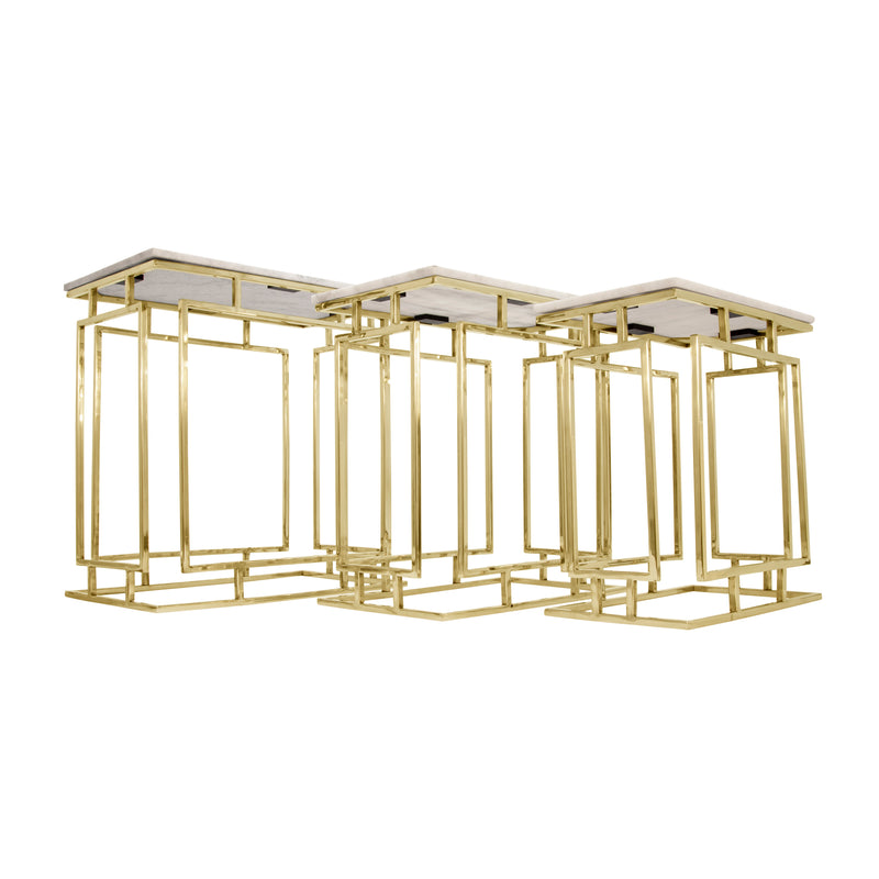 S/3 METAL/MARBLE SIDE TABLES, GOLD