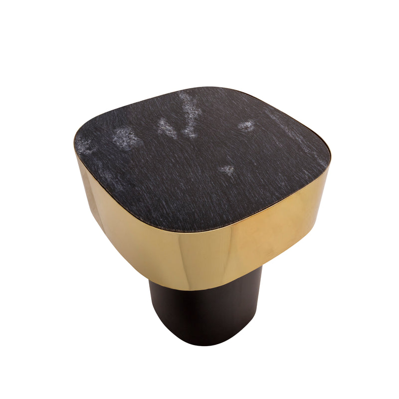 METAL SIDE TABLE W/ BLACK MARBLE, GOLD KD