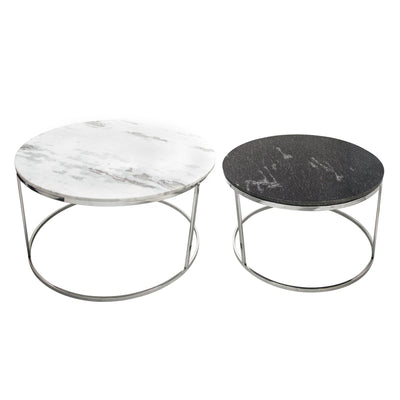 S/2 METAL/MARBLE COFFEE TABLE, SILVER