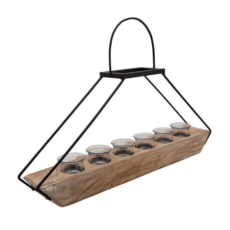 24 6-TEALIGHT HOLDERS W/ HANDLE, BROWN