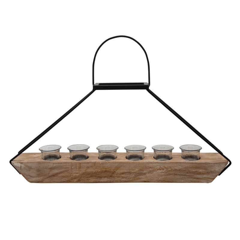 24 6-TEALIGHT HOLDERS W/ HANDLE, BROWN