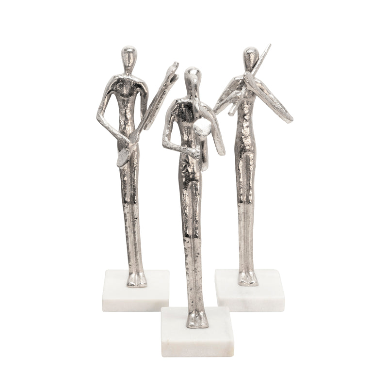 15 GUITAR MUSICIAN ON MARBLE BASE, SILVER