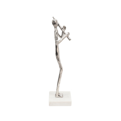 15 FLUTE MUSICIAN ON MARBLE BASE, SILVER