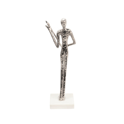 15 FLUTE MUSICIAN ON MARBLE BASE, SILVER