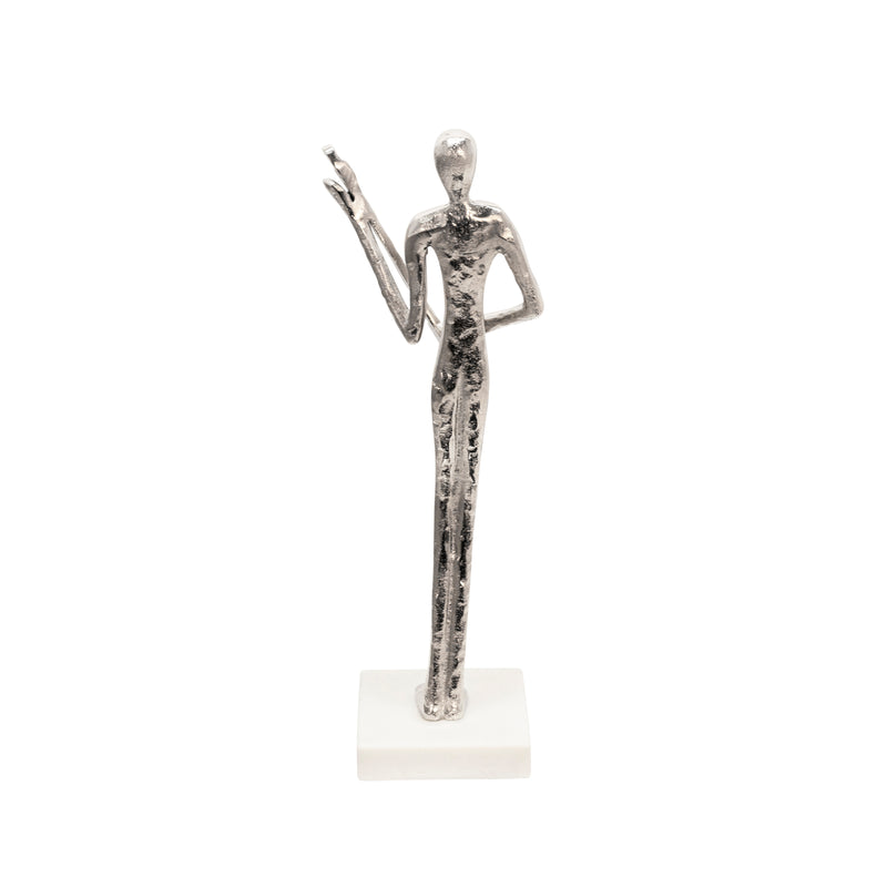 15 FLUTE MUSICIAN ON MARBLE BASE, SILVER