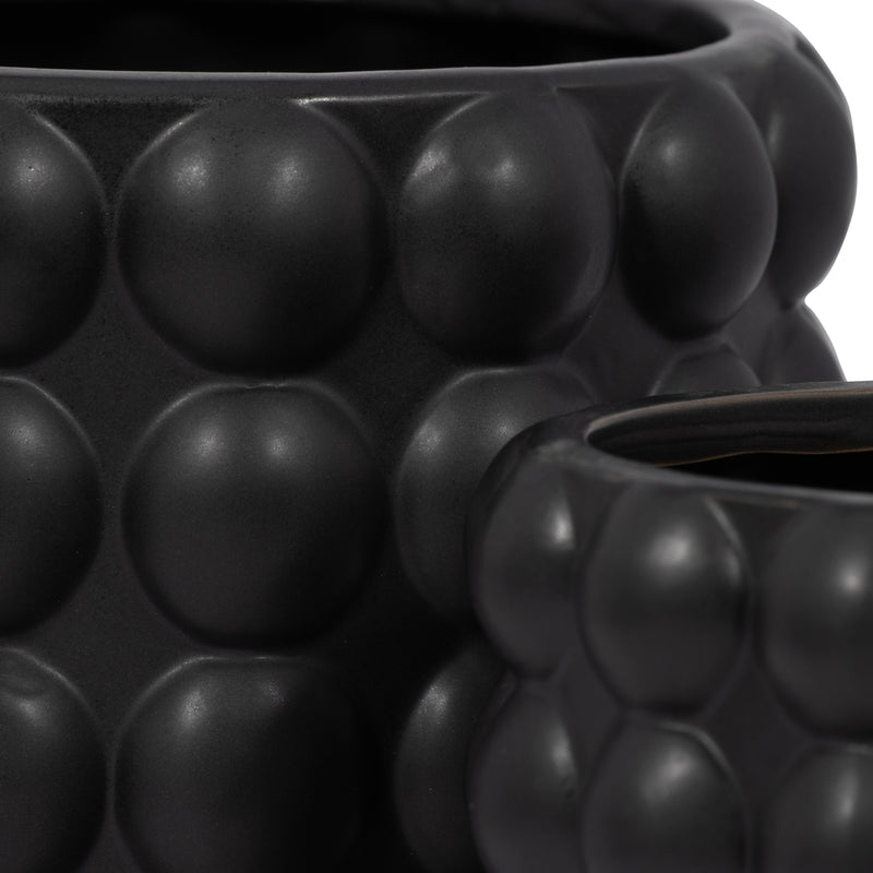 S/2 6/8 BUBBLE PLANTERS, MATTE BLACK