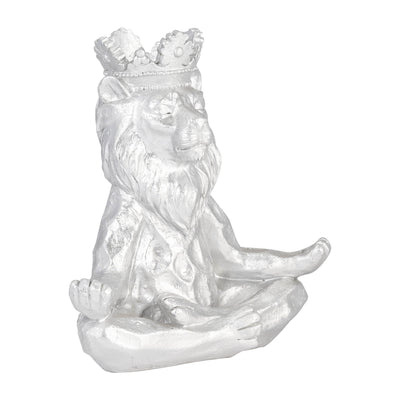 RESIN 7 YOGA LION W/ CROWN, SILVER