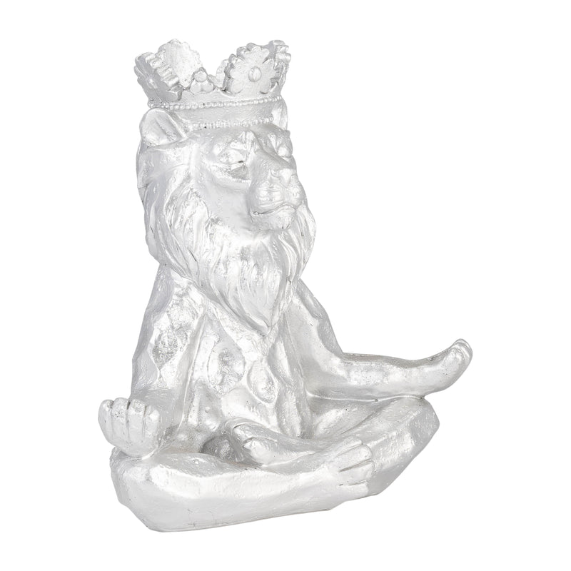 RESIN 7 YOGA LION W/ CROWN, SILVER