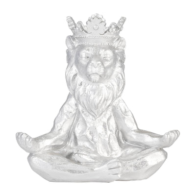 RESIN 7 YOGA LION W/ CROWN, SILVER