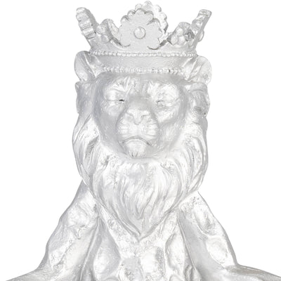 RESIN 7 YOGA LION W/ CROWN, SILVER