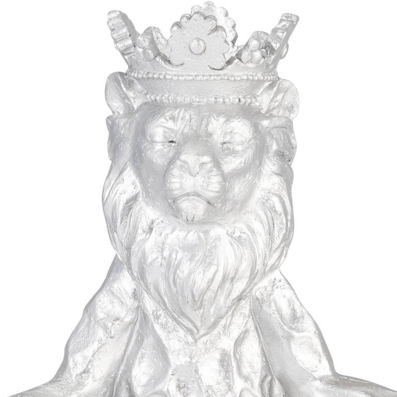 RESIN 7 YOGA LION W/ CROWN, SILVER