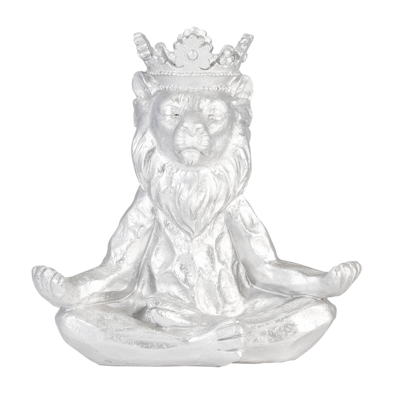 RESIN 7 YOGA LION W/ CROWN, SILVER