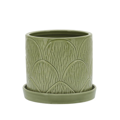 S/2 SHELL PLANTERS W/ SAUCER 6/8", GREEN