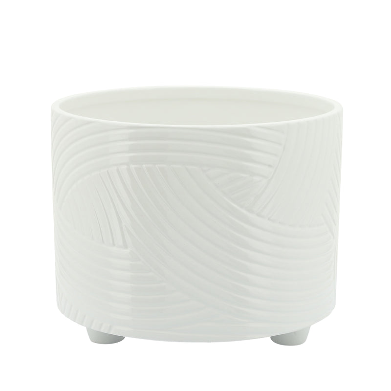 S/2 SWIRL FOOTED PLANTERS 10/12" , WHITE