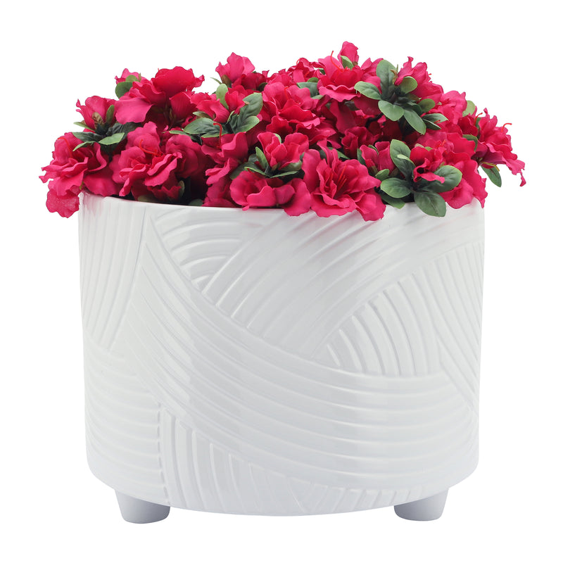 S/2 SWIRL FOOTED PLANTERS 10/12" , WHITE
