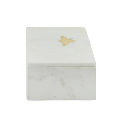 MARBLE 7X5 MARBLE BOX W/ BEE ACCENT WHITE