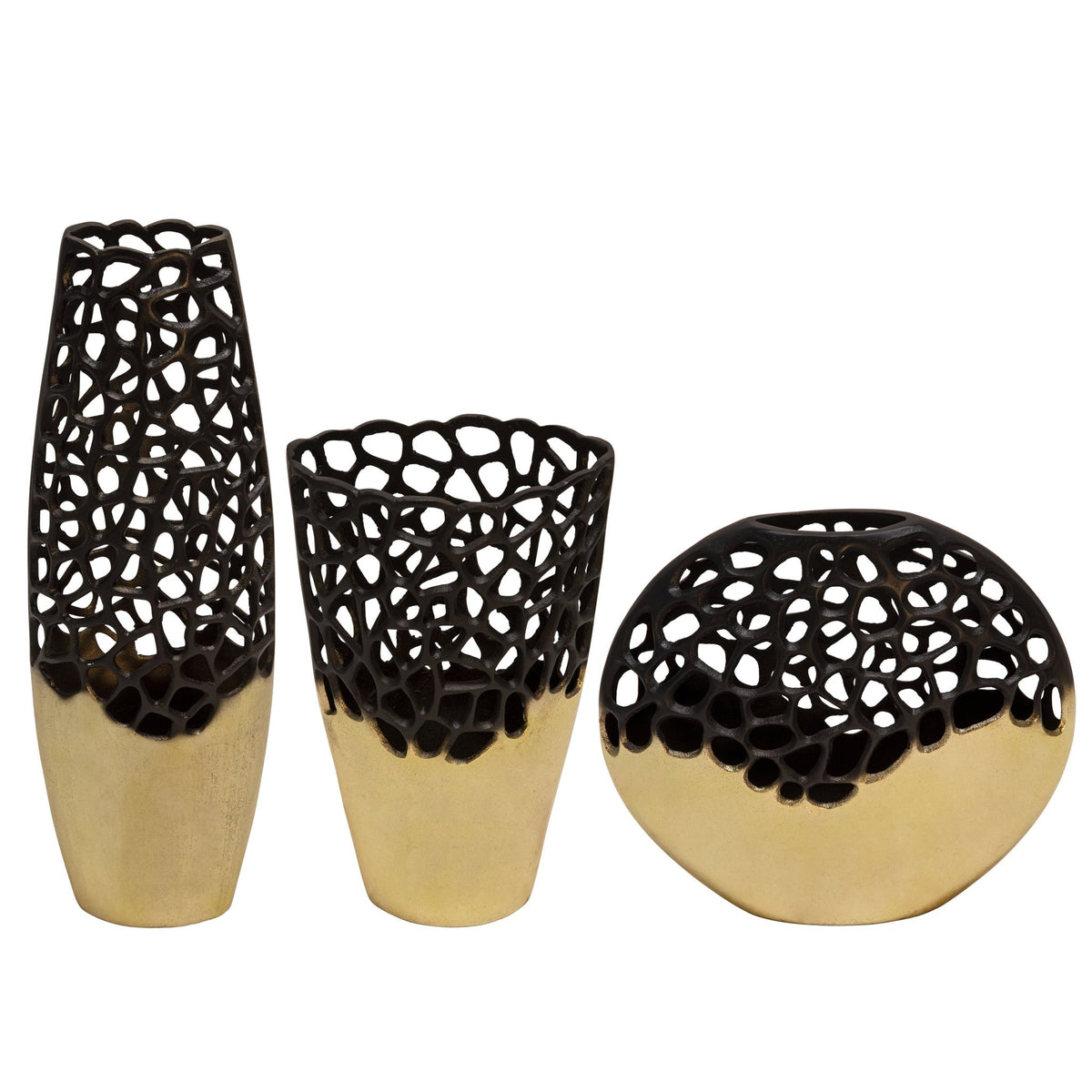 15"H CUT-OUT VASE, BLACK/GOLD Vases and Jars| Sagebrook Home