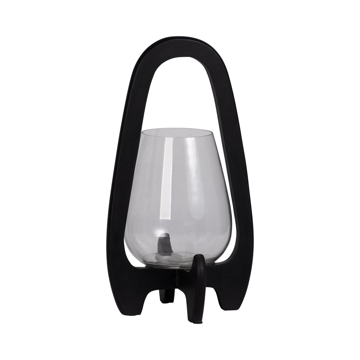 15"H GLASS LANTERN W/ WOOD HANDLE, BLACK Candle Holders| Sagebrook Home