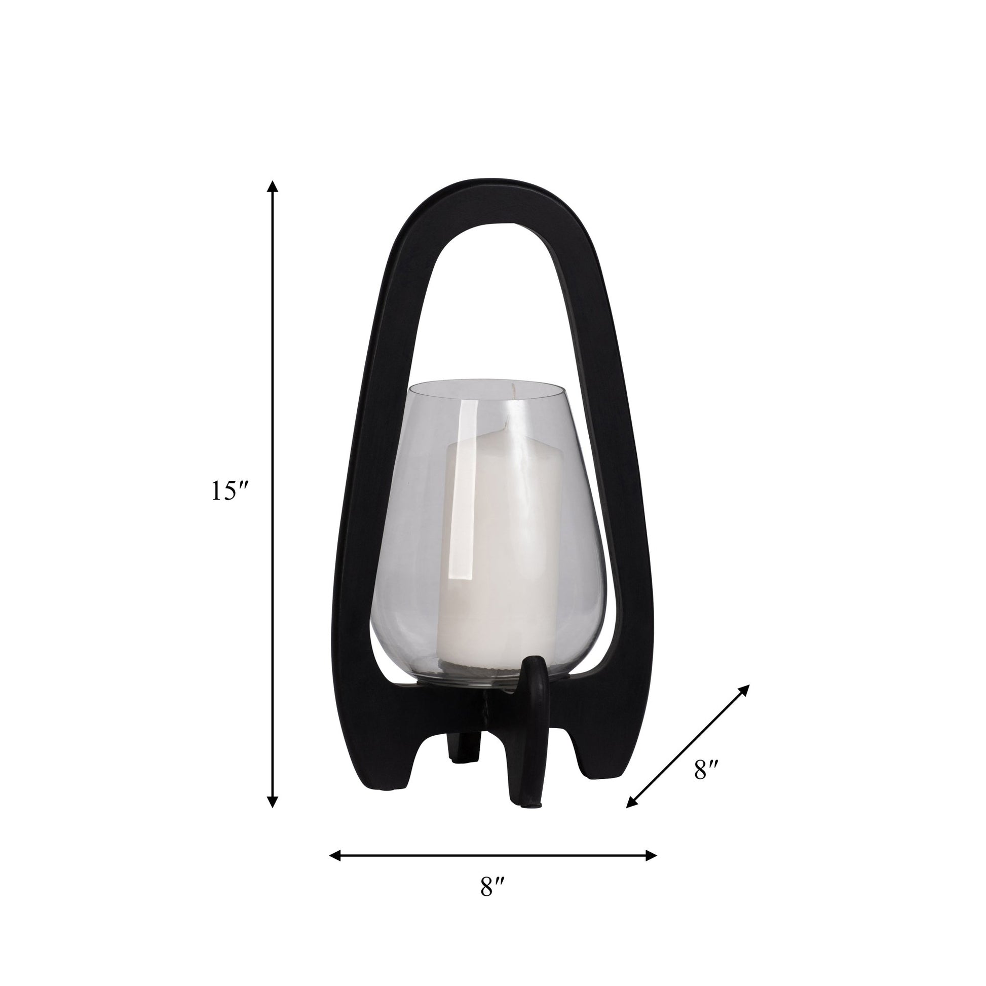 15"H GLASS LANTERN W/ WOOD HANDLE, BLACK Candle Holders| Sagebrook Home